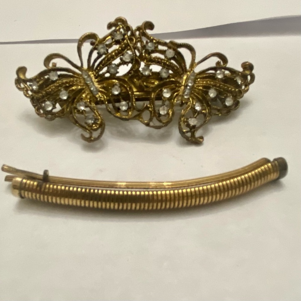 Vintage, Lot of 2  Gold Barrettes,  Plain Gold and Butterfly Design